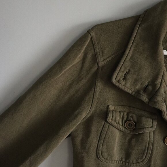 PrAna Women's Sz Lrg Green Army Military Double-Breasted Lightweight Pea Jacket - Picture 3 of 13